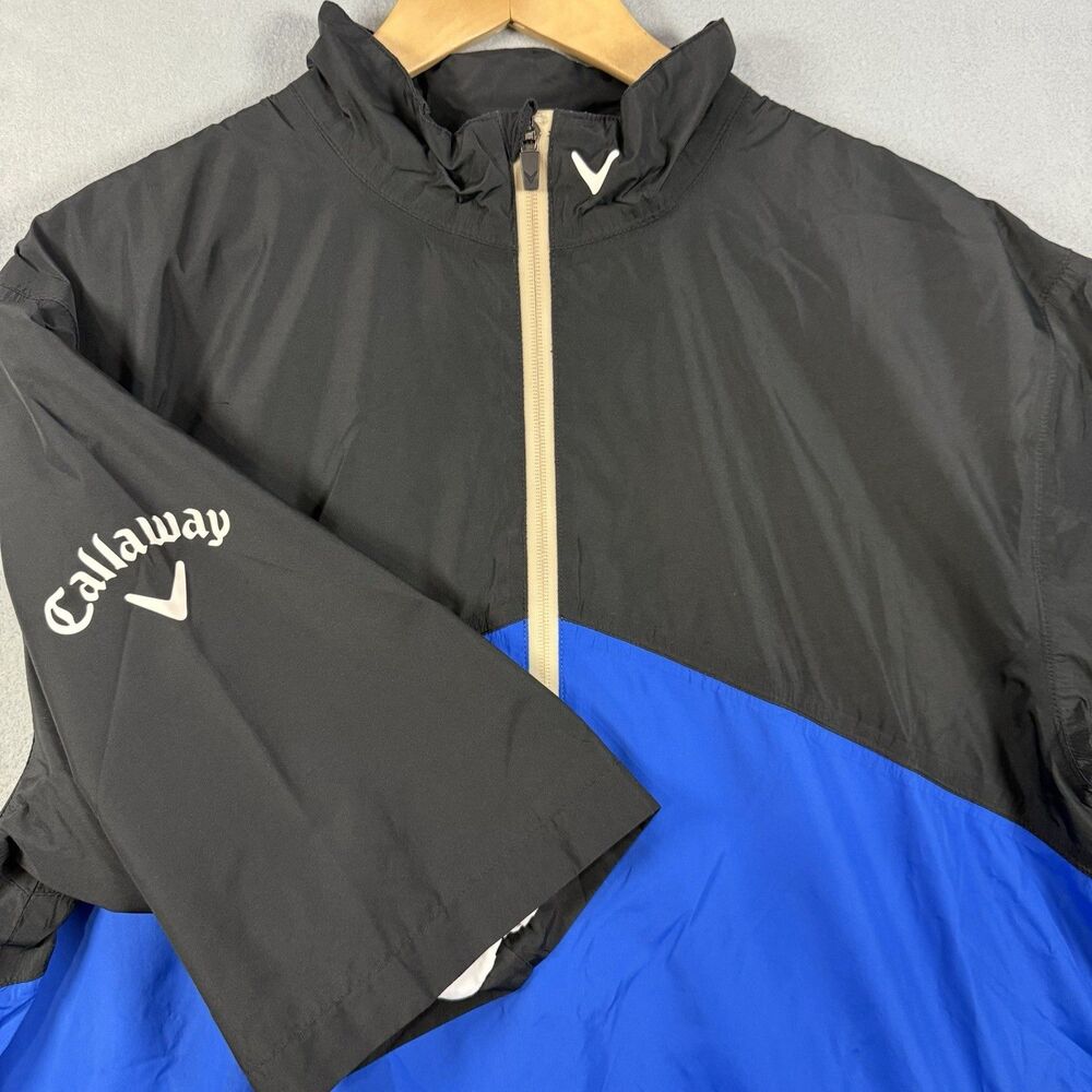 Callaway Golf Windbreaker Jacket XL Black Blue 1/4 Zip Colorblock Golf